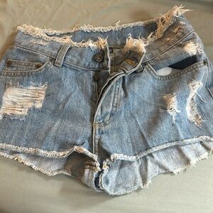 CARMAR Denim distressed mini shorts